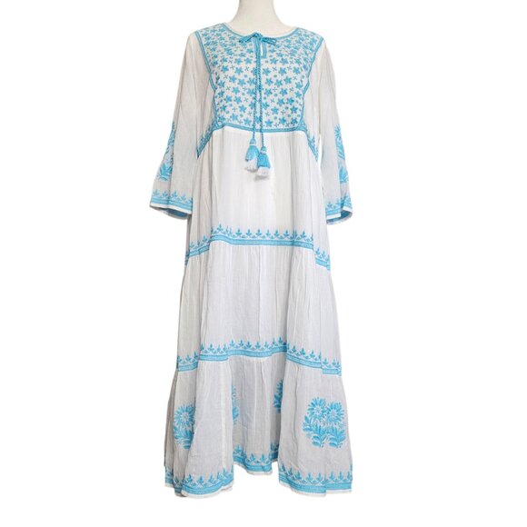 Soft Surroundings Juniper Womens Embroidered Maxi Dress SZ Small White Blue Boho - Picture 3 of 16